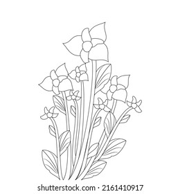 line drawing artwork of coloring page flower on contour black ink design