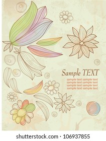 line drawing, background flowers