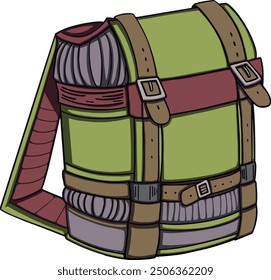 Line drawing backpack clip art game object children coloring thick thin contour stroke product design cartoon detailed 2D art flat illustration prop set outline hiking sports bag fantasy flat style