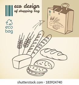 Line drawing of bakery products for printing on the shopping bag