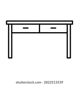 Line drawing of a basic desk with two drawers, simple and modern design for office or home workspace