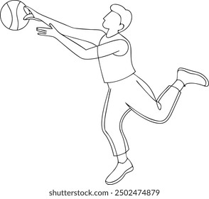 Line Drawing Of Basketball Player Jumping With Ball
