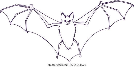 Line drawing of a bat with wings spread wide in a simple purple outline style