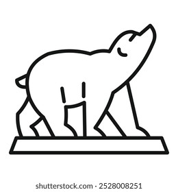Line drawing of a bear statue standing on a pedestal looking up