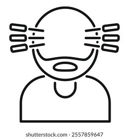 Line drawing of a bearded man experiencing visual disturbances, potentially due to drug use or a medical condition