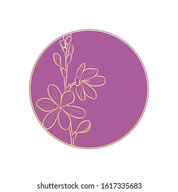 Line drawing. Beautiful flower in purple circle. Vector illustration.