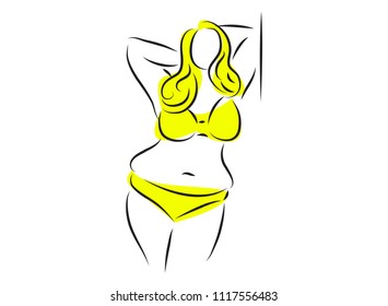 line drawing of beautiful  women fat fitness yoga