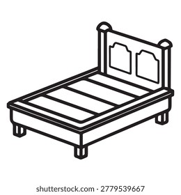 Line drawing of a bed with a headboard and footboard simple furniture illustration