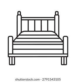 Line drawing of a bed with headboard and footboard and mattress simple furniture icon