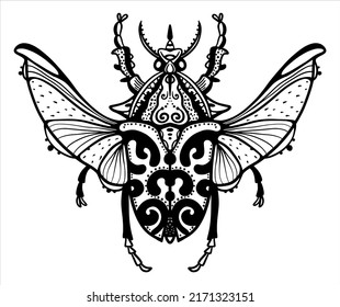 Line drawing of beetle for stickers, tattoos and designs
