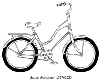 Line drawing of a bicycle. Vector illustration. Isolated object.