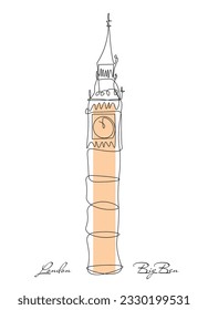 
Line drawing of Big Ben tower famous for tourism. Palace of Westminster, Big Ben, England.