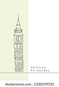 
Line drawing of Big Ben tower famous for tourism. Palace of Westminster, Big Ben, England.