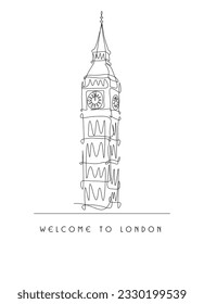 
Line drawing of Big Ben tower famous for tourism. Palace of Westminster, Big Ben, England.