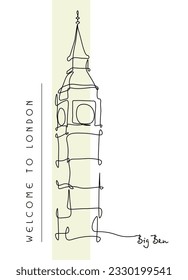 
Line drawing of Big Ben tower famous for tourism. Palace of Westminster, Big Ben, England.