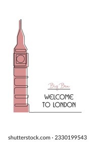 
Line drawing of Big Ben tower famous for tourism. Palace of Westminster, Big Ben, England.