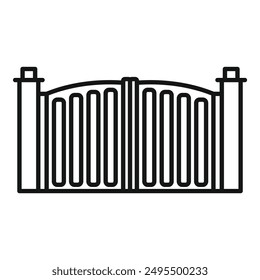 Dibujo en línea de una gran puerta de metal que protege la entrada de un edificio moderno