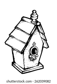 Line drawing of a bird house