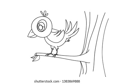 line drawing bird on tree for kids painting art study