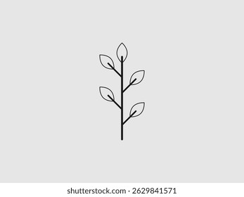 line drawing of a black stem with six outlined leaves branching from it