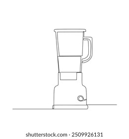 A line drawing of a blender with a base, control button, and a pitcher with a handle and pouring spout, ideal for illustrating kitchen appliances