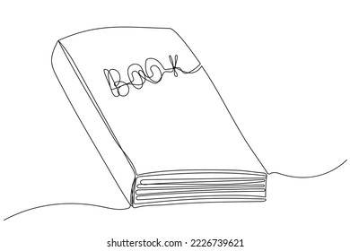 Line drawing book. Single draw magazine, line art dictionary, continuous monoline drawing encyclopedia, one outline lineart book logo, linear vector illustration