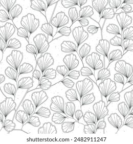 Line drawing botanical foliage floral illustration 02 background black and white