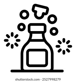 Line drawing of a bottle of cleaning product with bubbles and germs exploding around it