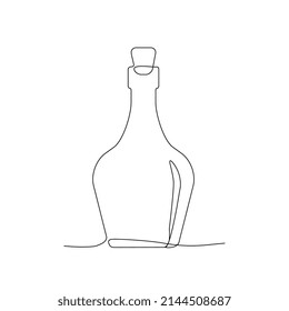 Reihenhafte Flasche. Einmalige Winde-Flasche, alte Vintage-Flasche, Durchstechflasche mit kontinuierlicher Monoline-Zeichnung, Logo für einen Umriss-Kunstkolben, lineare Vektorgrafik