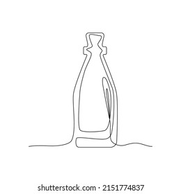 Line drawing bottle. Single draw winebottle, line art old vintage bottle, continuous monoline drawing vial, one outline lineart flask logo, linear vector illustration