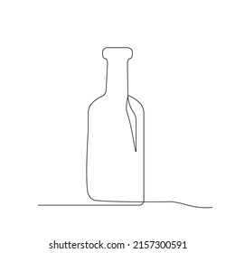 Line drawing bottle. Single draw winebottle, line art old vintage bottle, continuous monoline drawing vial, one outline lineart flask logo, linear vector illustration