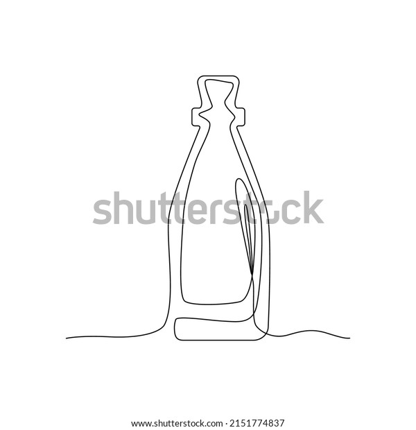 Line drawing bottle.\
Single draw winebottle, line art old vintage bottle, continuous\
monoline drawing vial, one outline lineart flask logo, linear\
vector illustration