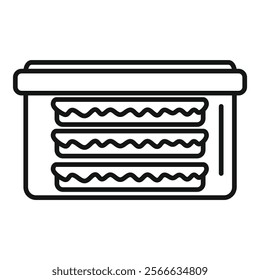 Line drawing of a box of cookies with a cream filling keeping biscuits fresh