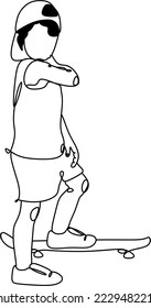 
Line drawing of a boy with his skate.