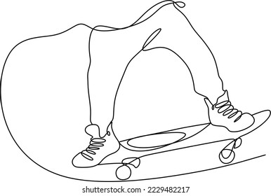 
Dibujo en línea de un niño con su patineta.