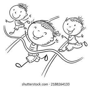 Line drawing of a boy winning the children running sport competition. Kids marathon vector clipart