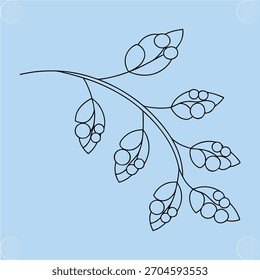 Ramificação de desenho de linha com folhas pequenos círculos folhagem azul claro