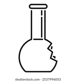 Dibujo de línea de un frasco de química roto, que simboliza un experimento fallido en un entorno científico