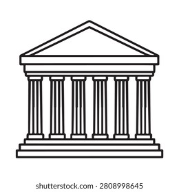 Line drawing of a building with columns and triangular roof architectural illustration classic design element