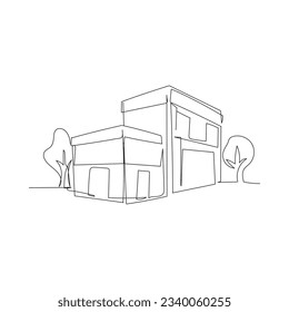 Line drawing of the building and trees. Vector illustration for building design element