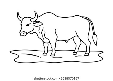 Line drawing of a bull standing in a field