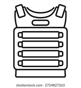 Line drawing of a bulletproof vest offering protection from gunshots and stabbings