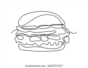Dibujo de línea de una hamburguesa. icono de línea-dibujo de línea continua. Trazo editable. 
