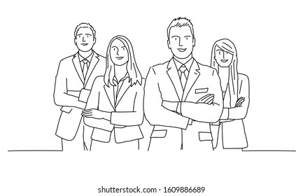 Line drawing of business people. Business team. Vector illustration.