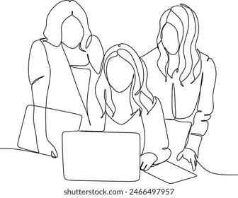 Line drawing of business women. Drawing of office workers. Without artificial intelligence