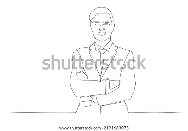 Line Drawing Businessman Crossed Arms Standing Stock Vector (Royalty ...