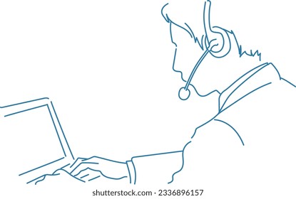 Line drawing of a businessman talking online