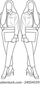 Line drawing of businesswoman standing vector illustration isolated on white background.