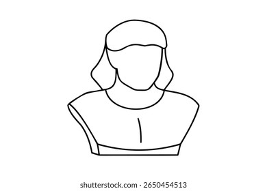 Line drawing a bust with head covering simple clothing on a Single outline