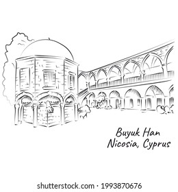 Line drawing of Buyuk Han, Nicosia, Cyprus.